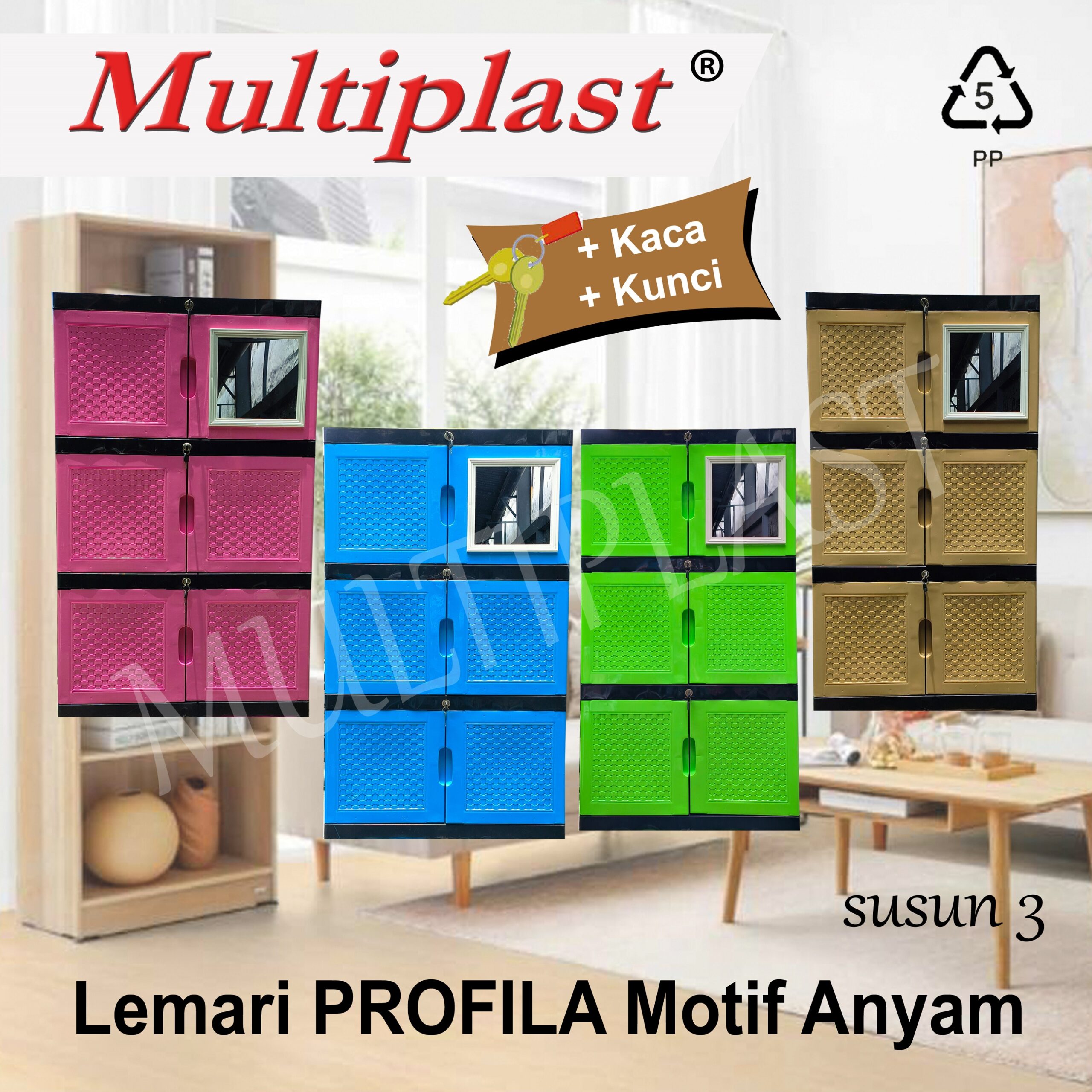 Lemari PROFILA Susun 3 Motif Anyaman + Cermin